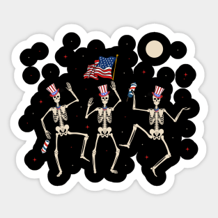 Dancing Skeleton 4th of July American Flag Skellies Sticker